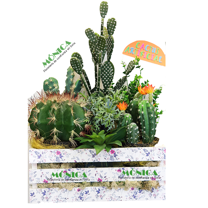 Caja de cactus artificiales
