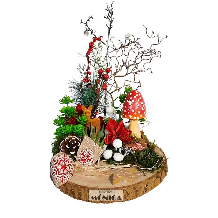 Escena de Navidad con base de tronco