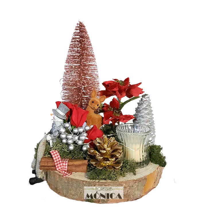 Escena de Navidad en base de tronco mediana.