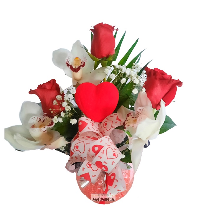 Pecera con Rosas y Orquídeas.