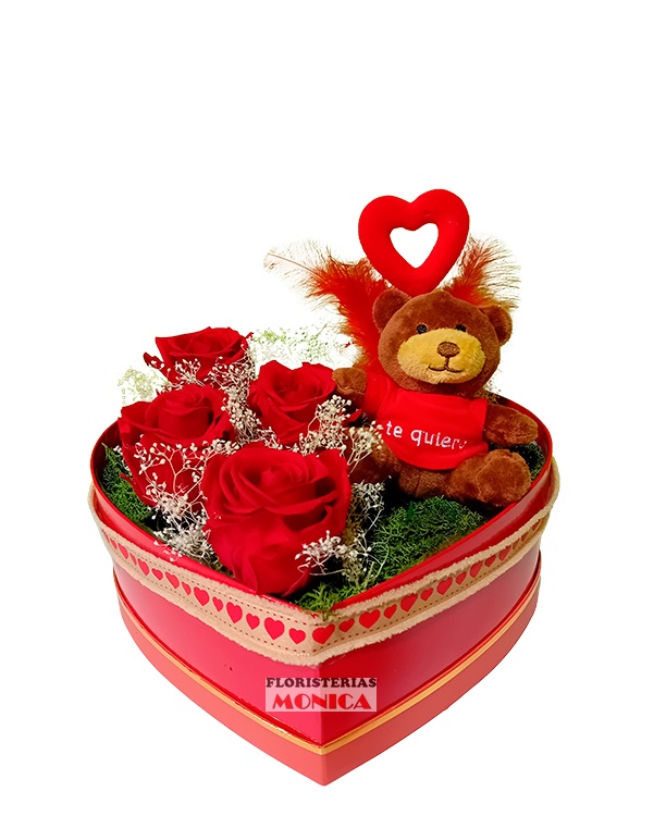 Corazón con Rosas y Peluche